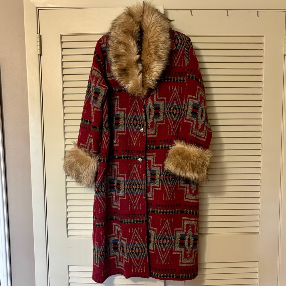 Lucky & Blessed Burgundy Southwest jacket with Faux Fur